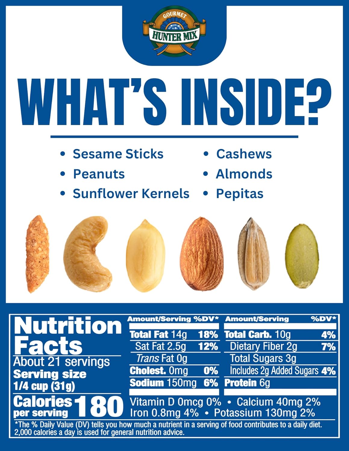 Southern Style Nuts Honey Roasted Hunter Mix, 23 Ounces, Sesame Sticks, Peanuts, Sunflower Kernels, Almonds, Cashews, and Pepitas
